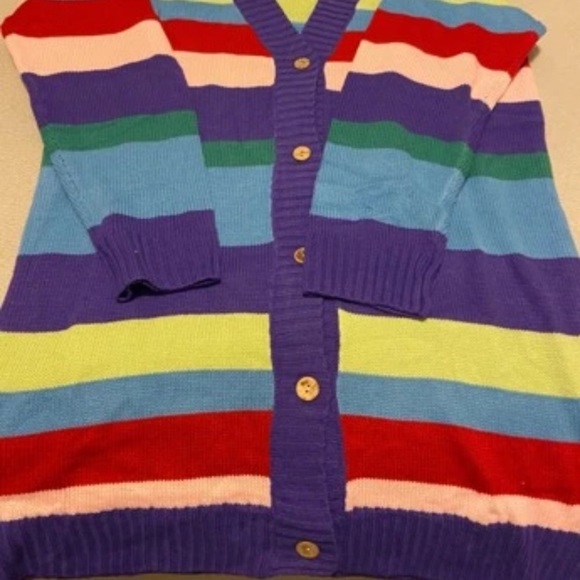 NEW INVENTORY 🎆Rainbow Stripe Pattern Drop Shoulder Cardigan🎆 - Picture 10 of 11